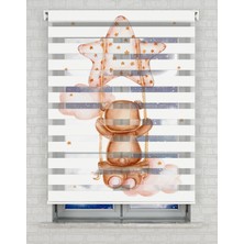 AD Home Bulutlar Üzerinde Yıldız ve Sallanan Ayıcık Baskılı Zebra Perde - Gece Gündüz - Bebek Odası Perdesi | Kokusuz Mürekkeple Basılmış  Zebra Perdeler ile Sende Tarzını Yansıt! | 1 Dakikada Pratik Montaj