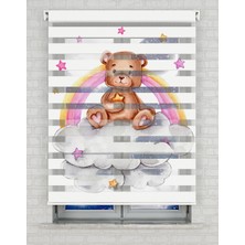 AD Home Gökkuşağı ve Sevimli Ayıcık Baskılı Zebra Perde - Gece Gündüz - Bebek Odası Perdesi | Kokusuz Mürekkeple Basılmış  Zebra Perdeler ile Sende Tarzını Yansıt! | 1 Dakikada Pratik Montaj