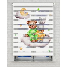 AD Home Bulutlar Üstünde Sevimli Hayvanlar Baskılı Zebra Perde - Gece Gündüz - Bebek Odası Perdesi | Kokusuz Mürekkeple Basılmış  Zebra Perdeler ile Sende Tarzını Yansıt! | 1 Dakikada Pratik Montaj