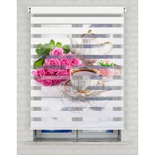 AD Home Pembe Gül ve Fincan Baskılı Zebra Perde - Gece Gündüz Kullanıma Uygundur - Mutfak Perdesi | Kokusuz Mürekkeple Basılmış  Zebra Perdeler ile Sende Tarzını Yansıt! | 1 Dakikada Pratik Montaj