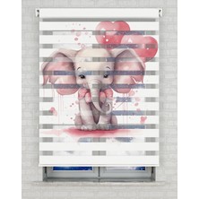 AD Home Pembe Kalpler ve Fil Baskılı Zebra Perde