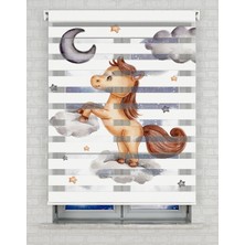 AD Home Bulutlar Unicorn Baskılı Zebra Perde