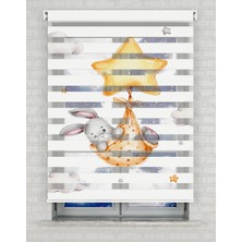 AD Home Yıldızlı Sepette Tavşan Baskılı Zebra Perde - Gece Gündüz - Bebek Odası Perdesi | Kokusuz Mürekkeple Basılmış  Zebra Perdeler ile Sende Tarzını Yansıt! | 1 Dakikada Pratik Montaj