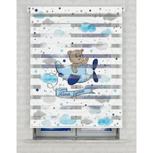 AD Home Ayıcık ve Uçak Vektör Baskılı Zebra Perde - Gece Gündüz - Bebek Odası Perdesi | Kokusuz Mürekkeple Basılmış  Zebra Perdeler ile Sende Tarzını Yansıt! | 1 Dakikada Pratik Montaj