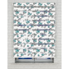 AD Home Turkuaz Çiçekler Baskılı Zebra Perde - Gece Gündüz Kullanıma Uygundur - Salon Perdesi | Kokusuz Mürekkeple Basılmış  Zebra Perdeler ile Sende Tarzını Yansıt! | 1 Dakikada Pratik Montaj