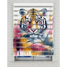 AD Home Renkli Kaplan Vektör Baskılı Zebra Perde - Gece Gündüz - Oturma Odası Perdesi, Mutfak Perdesi | Kokusuz Mürekkeple Basılmış  Zebra Perdeler ile Sende Tarzını Yansıt! | 1 Dakikada Pratik Montaj