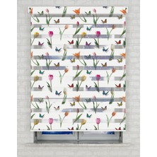 AD Home Lale ve Kelebekler Baskılı Zebra Perde - Gece Gündüz Kullanıma Uygundur - Salon Perdesi | Kokusuz Mürekkeple Basılmış  Zebra Perdeler ile Sende Tarzını Yansıt! | 1 Dakikada Pratik Montaj