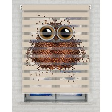 AD Home Baykuş ve Kahveler Baskılı Zebra Perde - Gece Gündüz Kullanıma Uygundur - Mutfak Perdesi | Kokusuz Mürekkeple Basılmış  Zebra Perdeler ile Sende Tarzını Yansıt! | 1 Dakikada Pratik Montaj