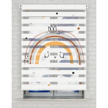 AD Home Kahverengi Gökkuşağı Baskılı Zebra Perde - Gece Gündüz - Bebek Odası Perdesi, Kız Çocuk Odası Perde | Kokusuz Mürekkeple Basılmış  Zebra Perdeler ile Sende Tarzını Yansıt! | 1 Dakikada Pratik Montaj