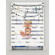 AD Home Sevimli Tilki ve Yıldızlar Baskılı Zebra Perde - Gece Gündüz - Çocuk Odası Perdesi | Kokusuz Mürekkeple Basılmış  Zebra Perdeler ile Sende Tarzını Yansıt! | 1 Dakikada Pratik Montaj