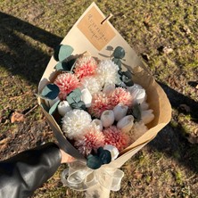 Luxe Floral Bouquet Gerçek Görünümlü Yapay Çiçek Lale, Krizantem ve Okaliptüslü Kız Isteme Çiçeği