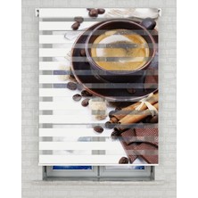 AD Home Nescafe ve Çikolata Parçaları Baskılı Zebra Perde - Gece Gündüz - Mutfak Perdesi | Kokusuz Mürekkeple Basılmış  Zebra Perdeler ile Sende Tarzını Yansıt! | 1 Dakikada Pratik Montaj