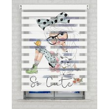 AD Home Cute Girl Vektör Baskılı Zebra Perde - Gece Gündüz - Kız Çocuk Odası Perdesi | Kokusuz Mürekkeple Basılmış  Zebra Perdeler ile Sende Tarzını Yansıt! | 1 Dakikada Pratik Montaj