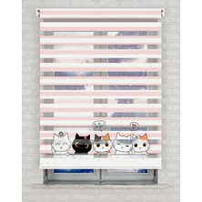 AD Home Sevimli Kediler Vektör Baskılı Zebra Perde - Gece Gündüz - Çocuk Odası Perdesi | Kokusuz Mürekkeple Basılmış  Zebra Perdeler ile Sende Tarzını Yansıt! | 1 Dakikada Pratik Montaj