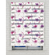 AD Home Mor Çiçekler Baskılı Zebra Perde - Gece Gündüz Kullanıma Uygundur - Salon Perdesi | Kokusuz Mürekkeple Basılmış  Zebra Perdeler ile Sende Tarzını Yansıt! | 1 Dakikada Pratik Montaj