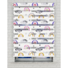 AD Home Renkli Gökkuşağı Suluboya Baskılı Zebra Perde - Gece Gündüz - Bebek Odası Perdesi | Kokusuz Mürekkeple Basılmış  Zebra Perdeler ile Sende Tarzını Yansıt! | 1 Dakikada Pratik Montaj