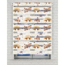 AD Home Gökkuşağı ve Uçaklar Suluboya Baskılı Zebra Perde - Gece Gündüz - Bebek Odası Perdesi | Kokusuz Mürekkeple Basılmış  Zebra Perdeler ile Sende Tarzını Yansıt! | 1 Dakikada Pratik Montaj