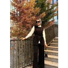 Moda Anka Çiçek Broşlu Yelek Pantolon Takım