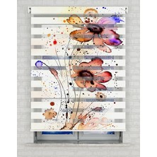 AD Home Suluboya Renkli Çiçekler Baskılı Zebra Perde - Gece Gündüz - Salon Perdesi, Mutfak Perdesi | Kokusuz Mürekkeple Basılmış  Zebra Perdeler ile Sende Tarzını Yansıt! | 1 Dakikada Pratik Montaj