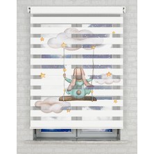 AD Home Bulutlar ve Salıncakta Tavşan Baskılı Zebra Perde - Gece Gündüz - Bebek Odası Perdesi | Kokusuz Mürekkeple Basılmış  Zebra Perdeler ile Sende Tarzını Yansıt! | 1 Dakikada Pratik Montaj