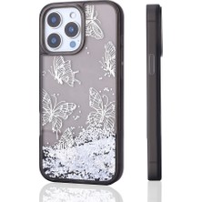 Apsuwa Apple iPhone 15 Pro Max Kılıf Gliss Kelebek Baskılı Sıvı Simli