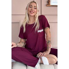 Pijama Evi Kadın Mürdüm Kısa Kollu Dantelli Pijama Takımı Dublin Tasarımıyla Şık ve Rahat Özellikler Sunar