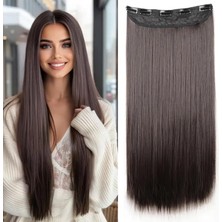 Zeysum Kestane Kahvesi Düz Çıtçıtlı Postiş Takma Saç 60 cm 120 gr