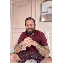 Bordo Ekose Cep Detaylı Şortlu Kısa Kollu Erkek Pijama Takımı
