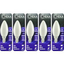 (5 Adet) Heka 6W (51W) 3000K (Günışığı) E14 Duylu (Ince Duy) Soft Mum Ampul