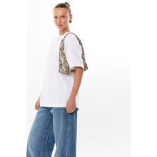 Lost Wintage Bayan Basic Süprem Dokuma Relaxed %100 Organik Pamuk Beyaz T-Shirt