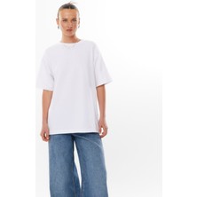 Lost Wintage Bayan Basic Süprem Dokuma Relaxed %100 Organik Pamuk Beyaz T-Shirt