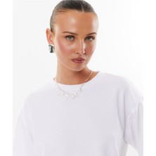 Lost Wintage Bayan Basic Süprem Dokuma Relaxed %100 Organik Pamuk Beyaz T-Shirt