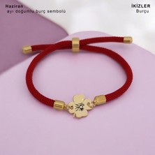 14 Ayar Altın Plakalı Özel Çiçek Desenli, Kırmızı Örgü Det Ayıyla Burçlar Sembolü Bilekliği, Mistik Havasıyla Gençlere ve Ergenlere Kendilerini Ifade Edebilecekleri Özel Bir Hediye