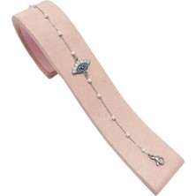 Çelik Bileklik Incili Zincirli Nazar Boncuklu Zirkon Taşlı 1 mm 18 cm Gümüş (Silver)