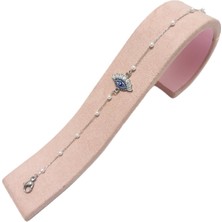 Çelik Bileklik Incili Zincirli Nazar Boncuklu Zirkon Taşlı 1 mm 18 cm Gümüş (Silver)