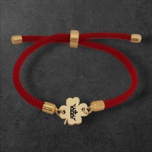 14 Ayar Altın Plakalı Özel Çiçek Desenli, Kırmızı Örgü Det Ayıyla Kraliçe Sembollü Bileklik, Asil ve Etkileyici Tasarımıyla Gençlere ve Ergenlere Zarif ve Gösterişli Bir Hediye!