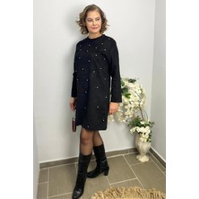 Mia Butik Kadın Siyah Dağı Taş Detaylı Nubuk Elbise