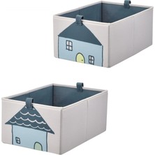 2 Parça Çocuk Odası Düzenleyici Kutu Seti 26 x 37 x 17  cm  Ikea 2'li Set Ev Desenli Düzenleme Saklama Kutusu