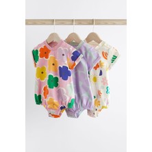 Next Baby New % 100 Pamuklu Çoklu Parlak Baskı Romper 3’lü Set