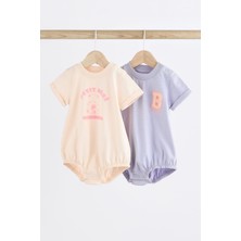 Next Baby % 100 Pamuklu Lila Krem Tavşan Desenli 2’li Romper Set