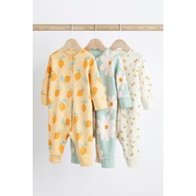 Next Baby % 100 Pamuklu Sarı Limon Çiçek Desenli 3’lü Tulum Set