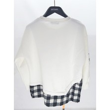 Settimo-Lsk Beyaz Ekose Detay Aksesuarlı Sweatshirt