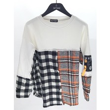 Settimo-Lsk Beyaz Ekose Detaylı Sweatshirt