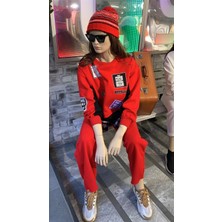 Settimo-Lsk Kırmızı Bisiklet Yaka Etiket Baskılı Ekose Sweatshirt Oversize