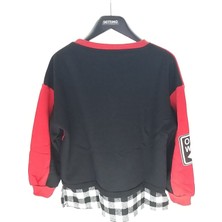 Settimo-Lsk Kırmızı Bisiklet Yaka Etiket Baskılı Ekose Sweatshirt Oversize