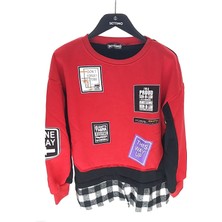 Settimo-Lsk Kırmızı Bisiklet Yaka Etiket Baskılı Ekose Sweatshirt Oversize