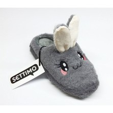 Set Timo Gri Tavşan Figürlü Panduf Ev Terliği