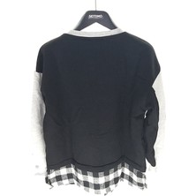 Settimo-Lsk Gri Bisiklet Yaka Etiket Baskılı Ekose Sweatshirt Oversize