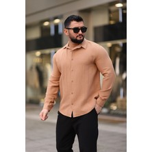 Thmany Erkek Keten Müslin % Pamuk Düğmeli Gömlek Yaka