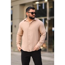 Thmany Erkek Keten Müslin % Pamuk Düğmeli Gömlek Yaka